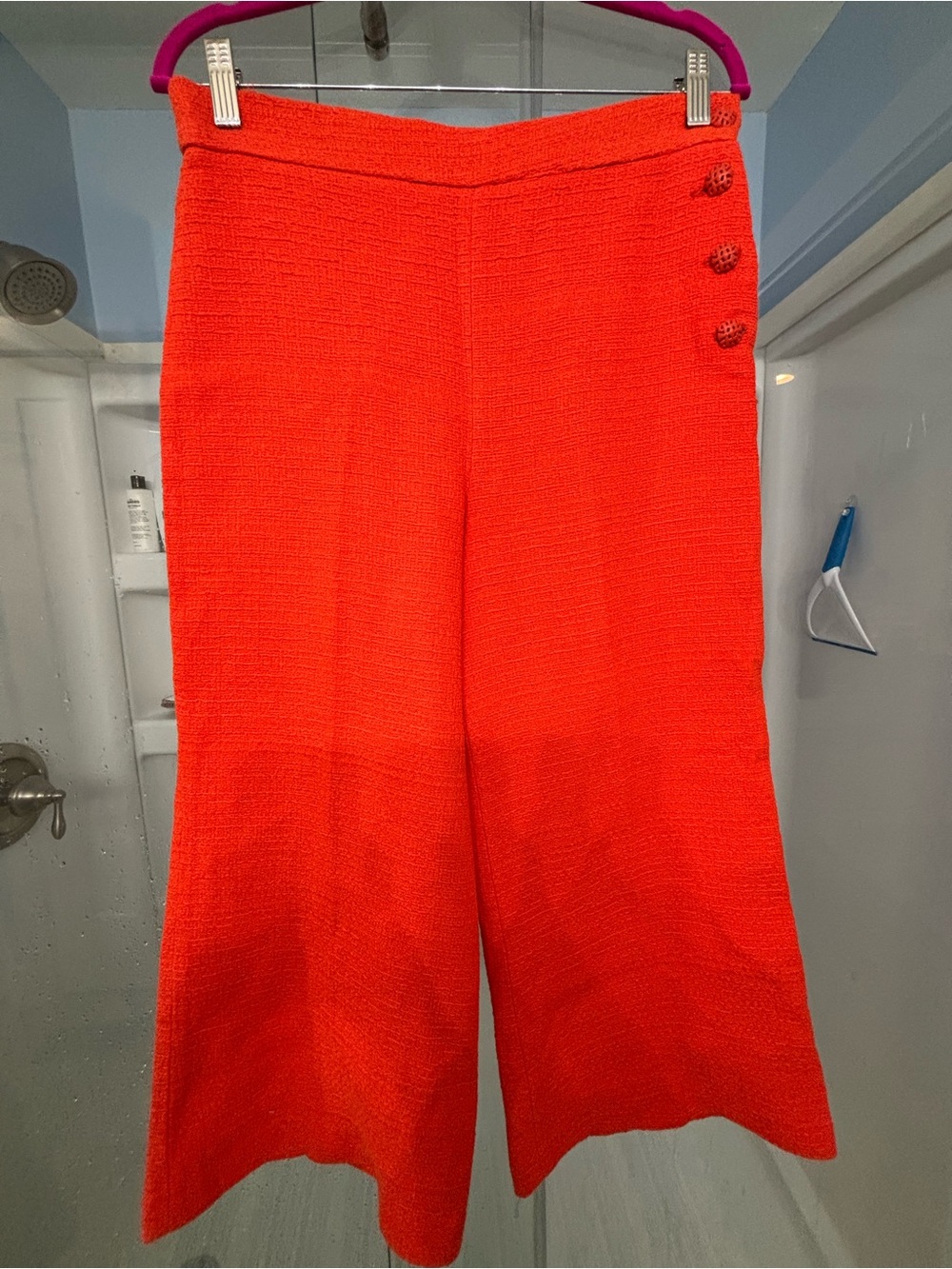 Zara Vibrant Orange Wide-Leg Knit Pants with Side Buttons